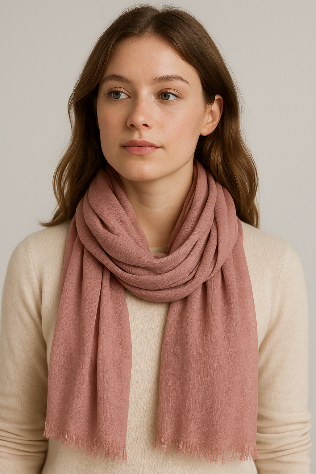 Solid Viscose Scarf with Distressed Trim