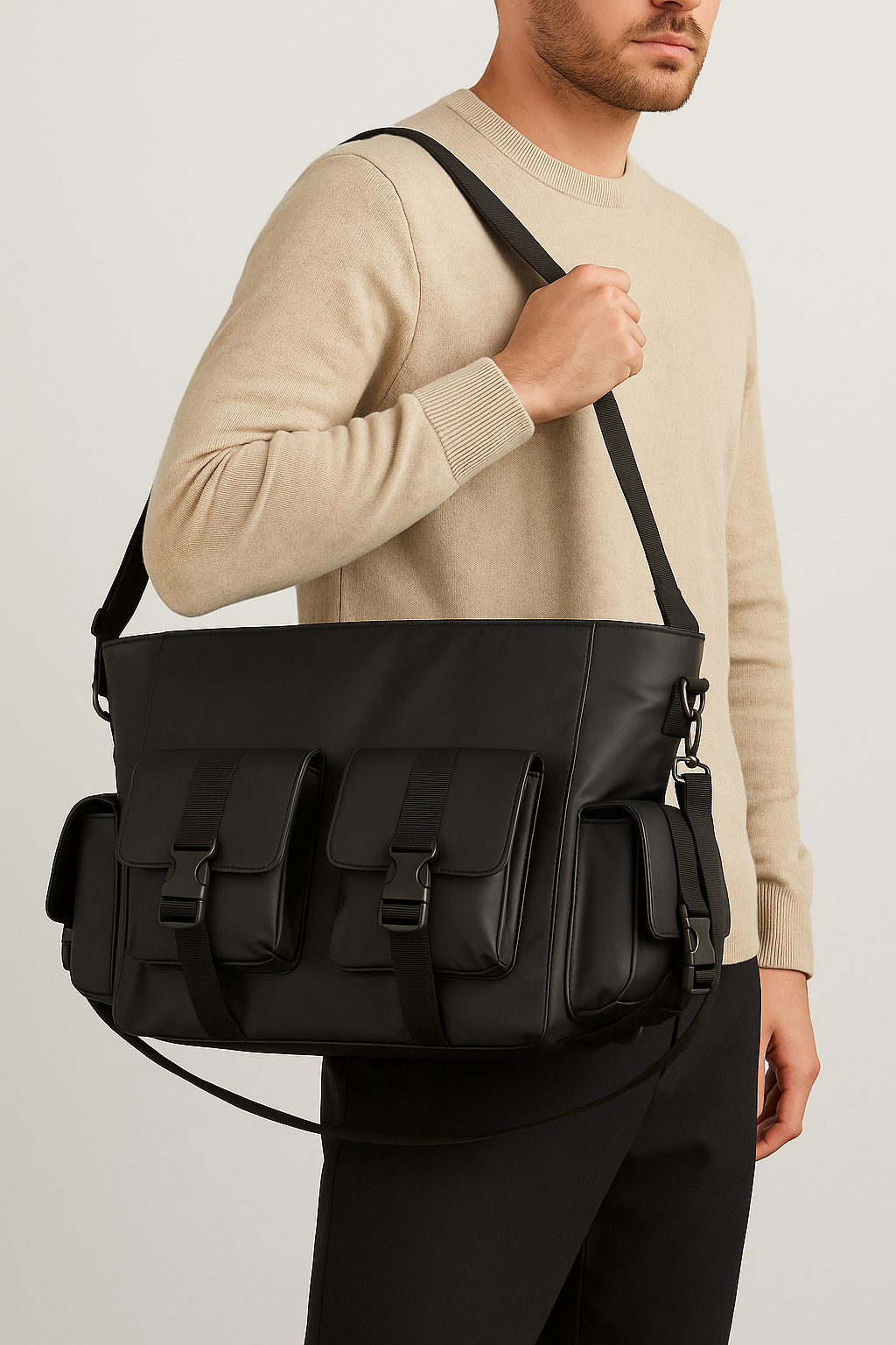 Laptop Backpack with Buckled Pockets