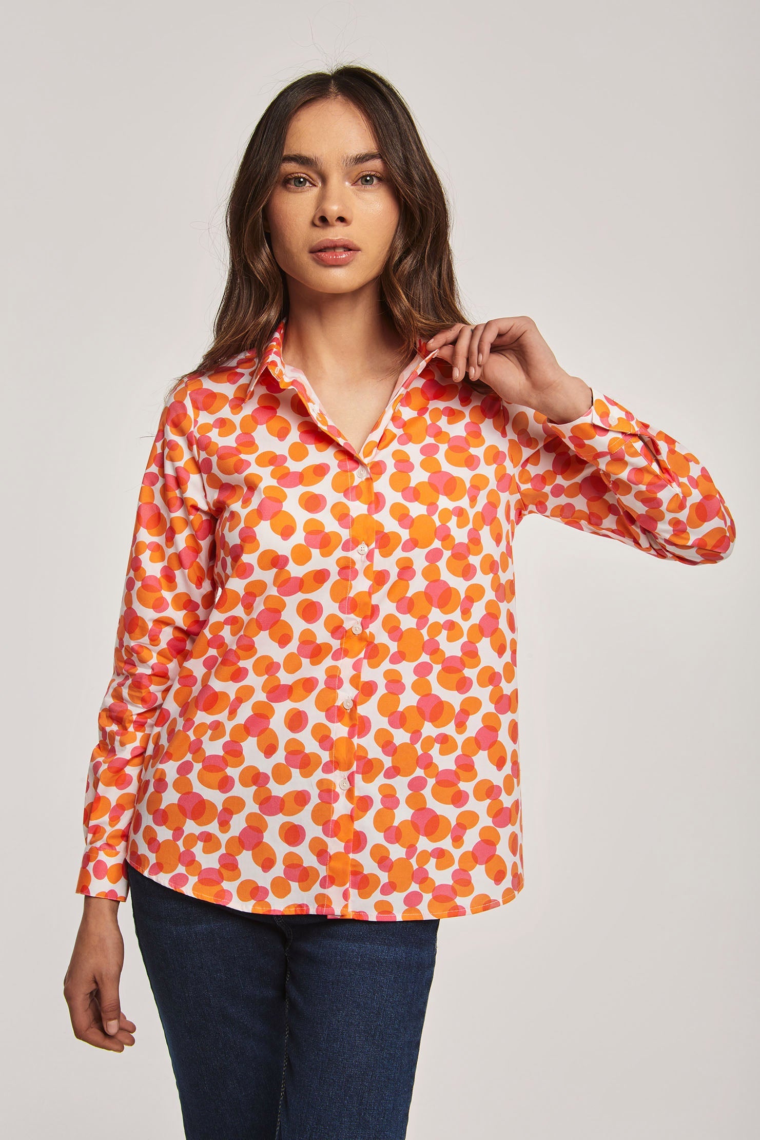 Women-Blouse Printed Shirt Orange