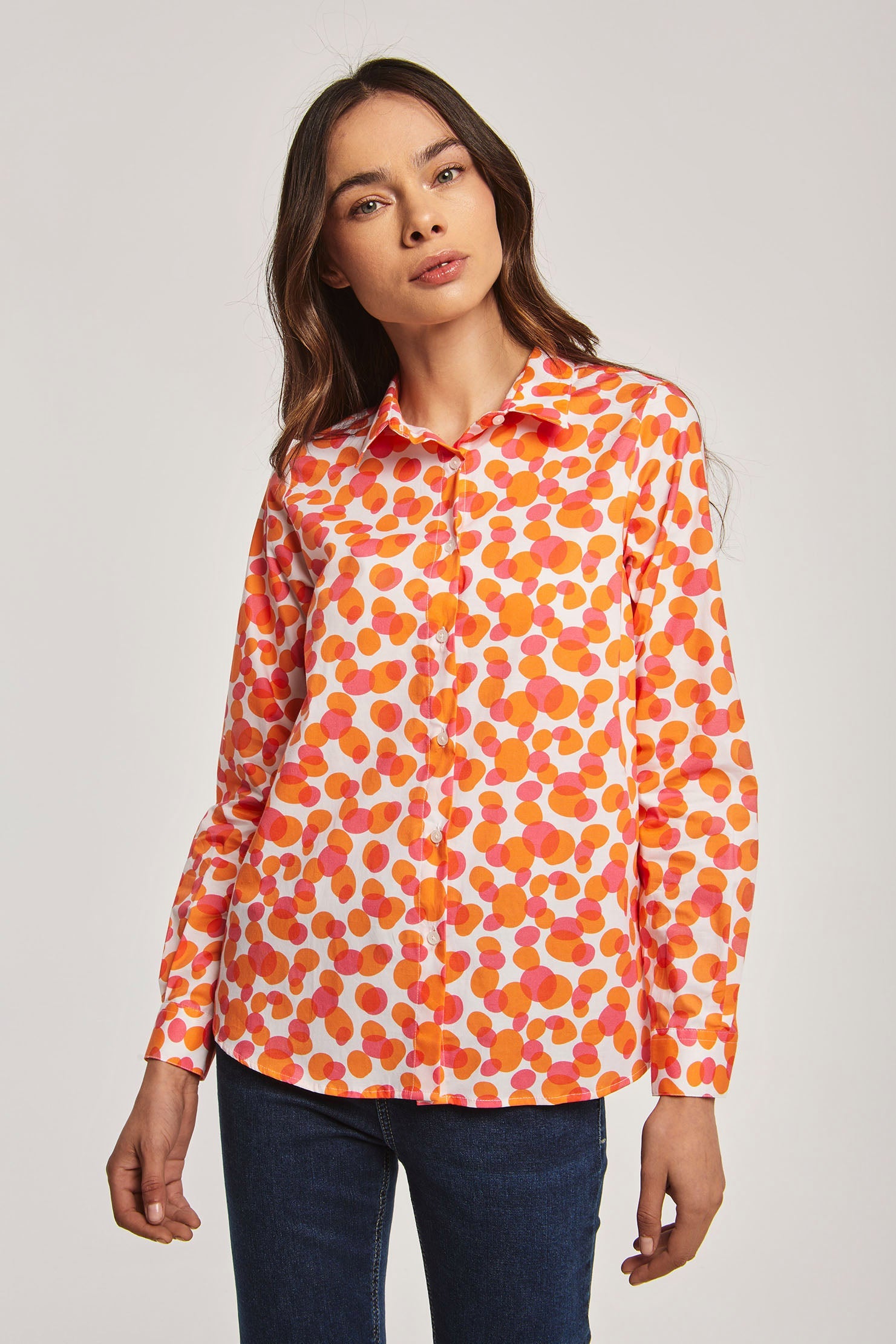 Women-Blouse Printed Shirt Orange