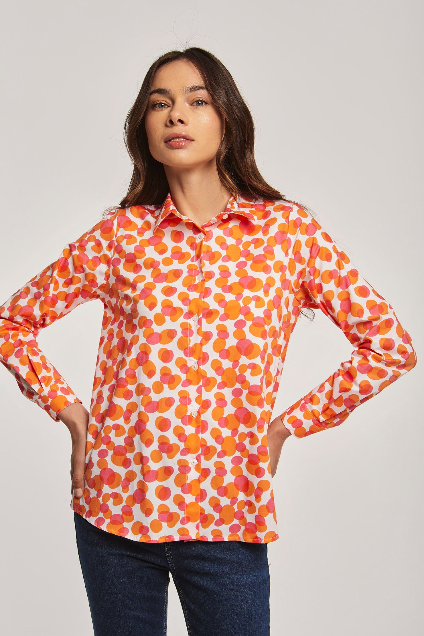 Women-Blouse Printed Shirt Orange