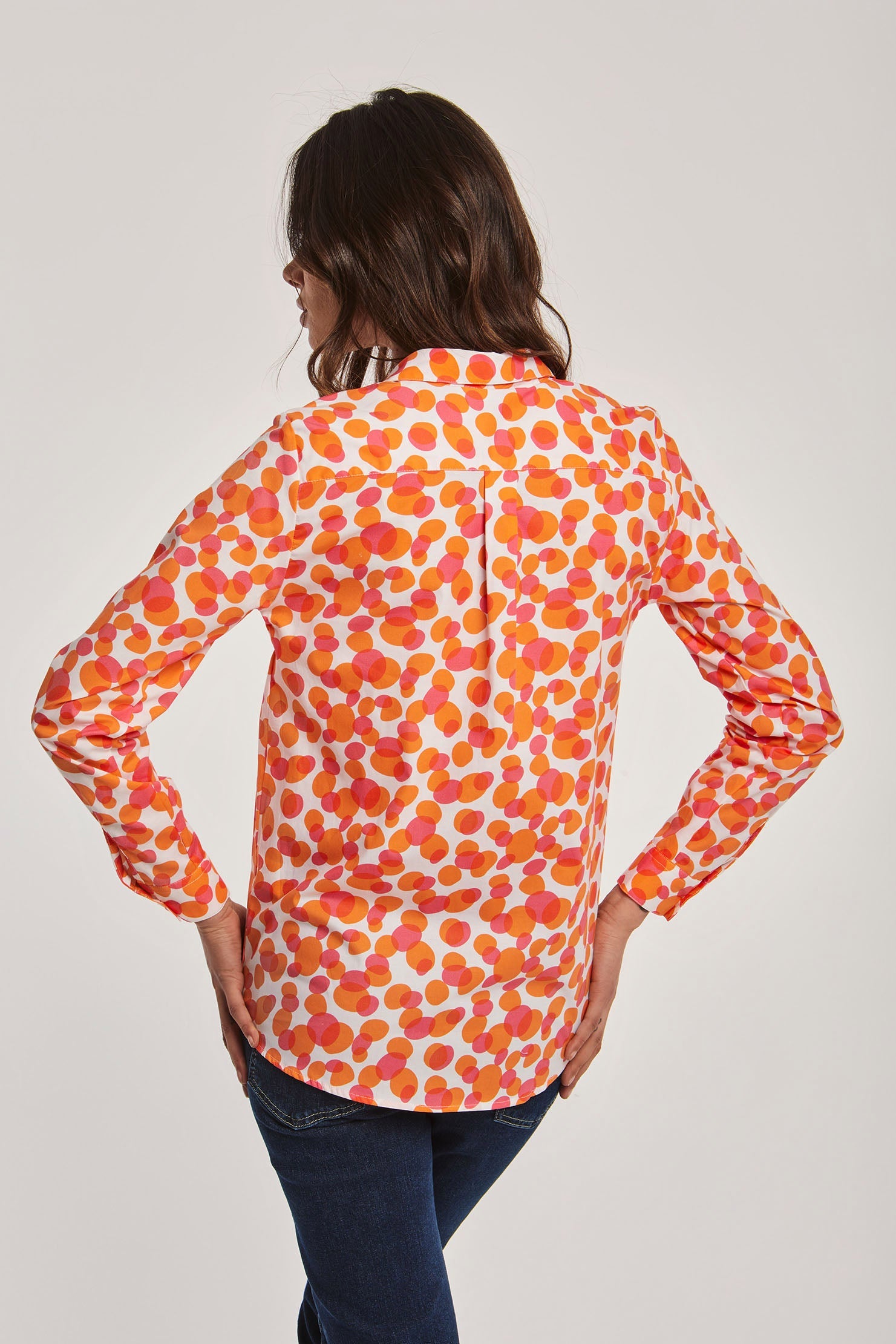 Women-Blouse Printed Shirt Orange