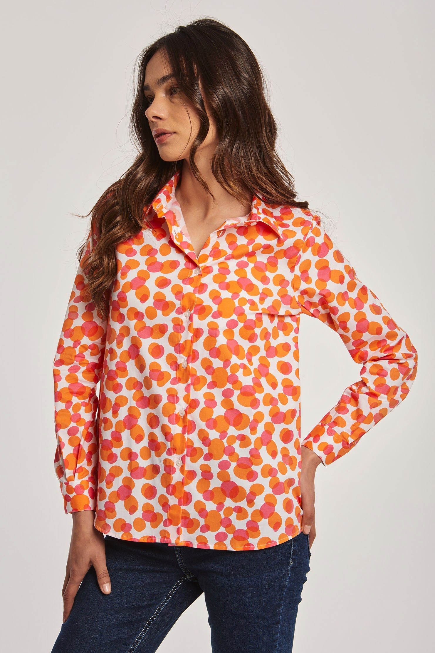 Women-Blouse Printed Shirt Orange
