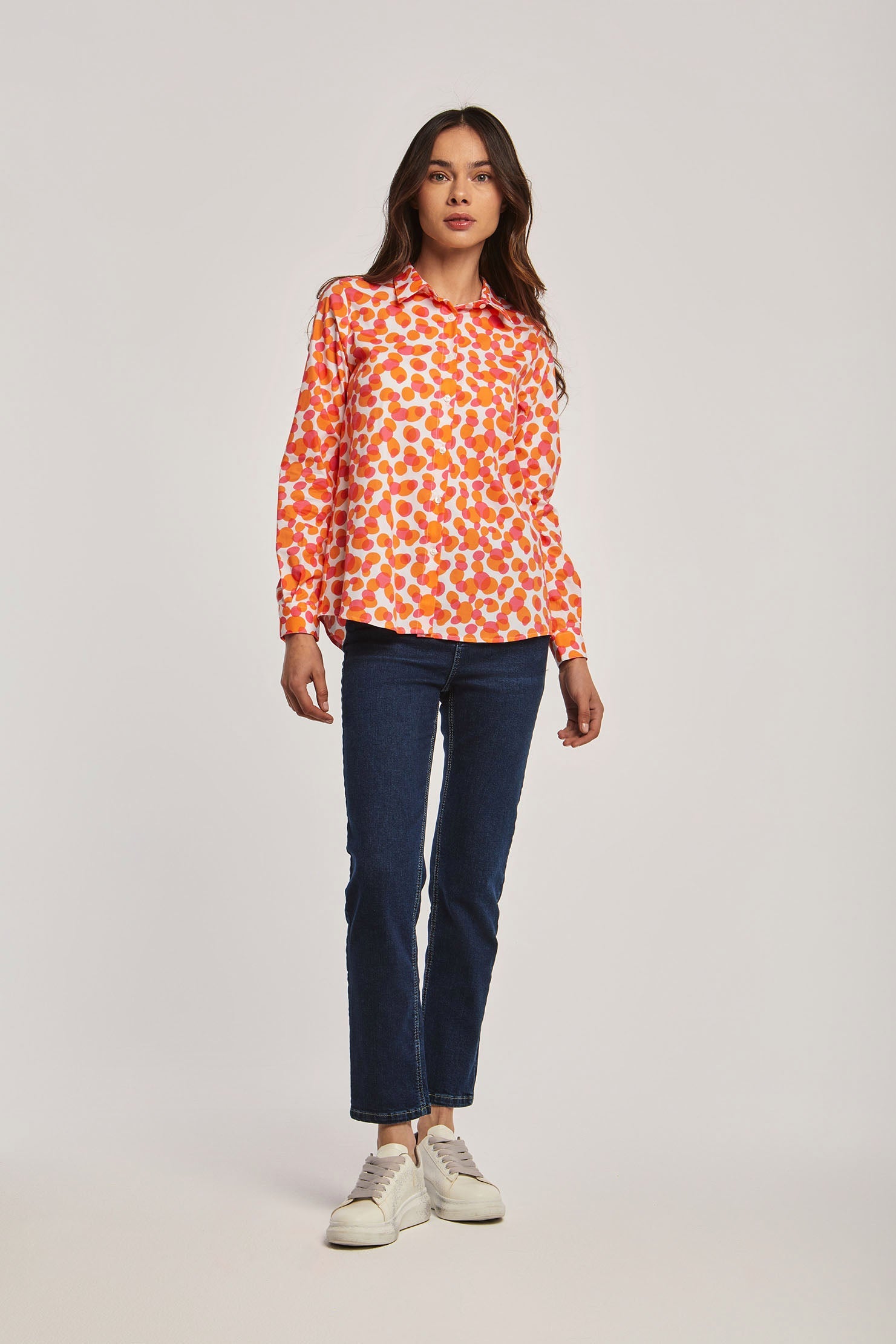 Women-Blouse Printed Shirt Orange