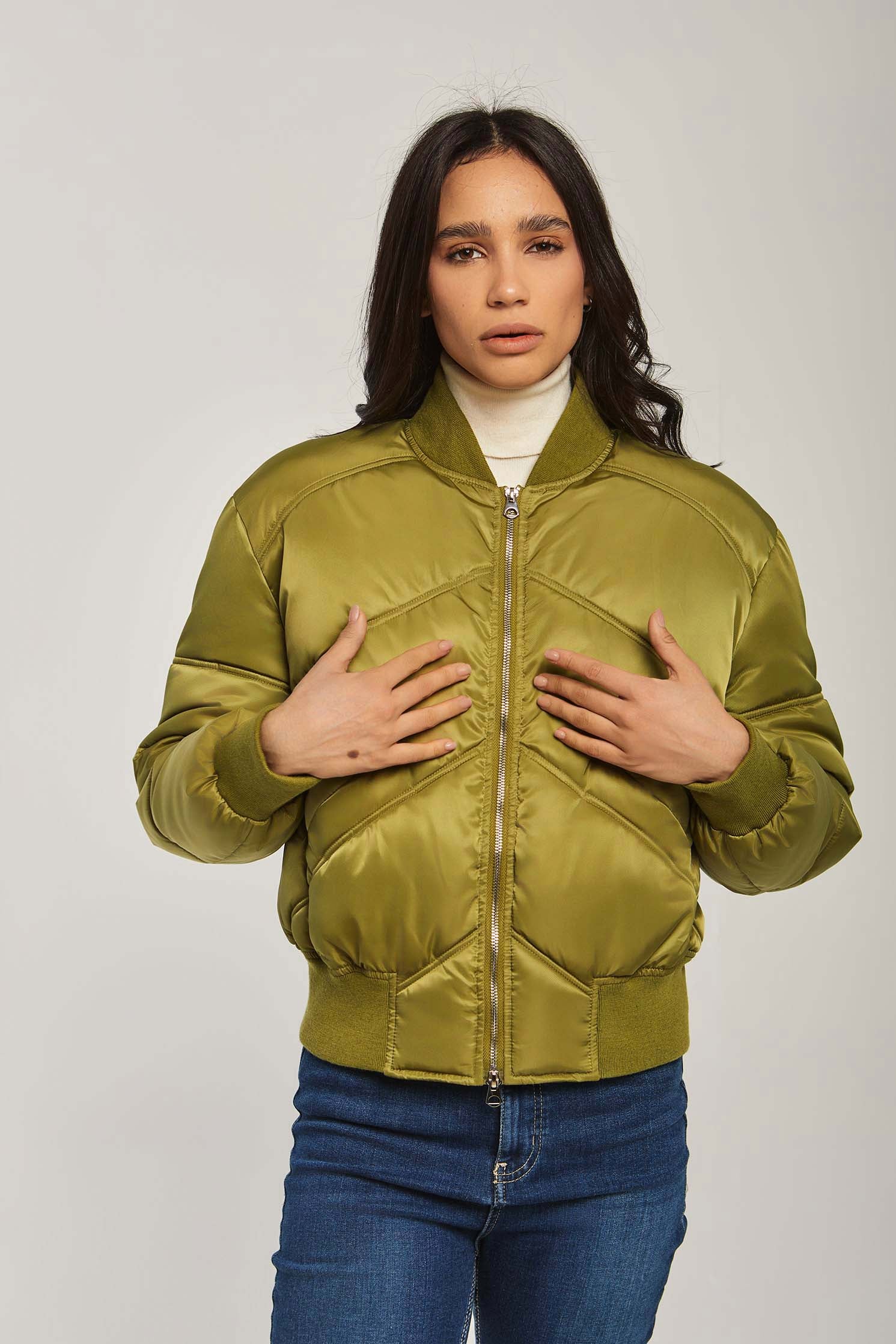 Women Jacket Long Loose Bomber Green