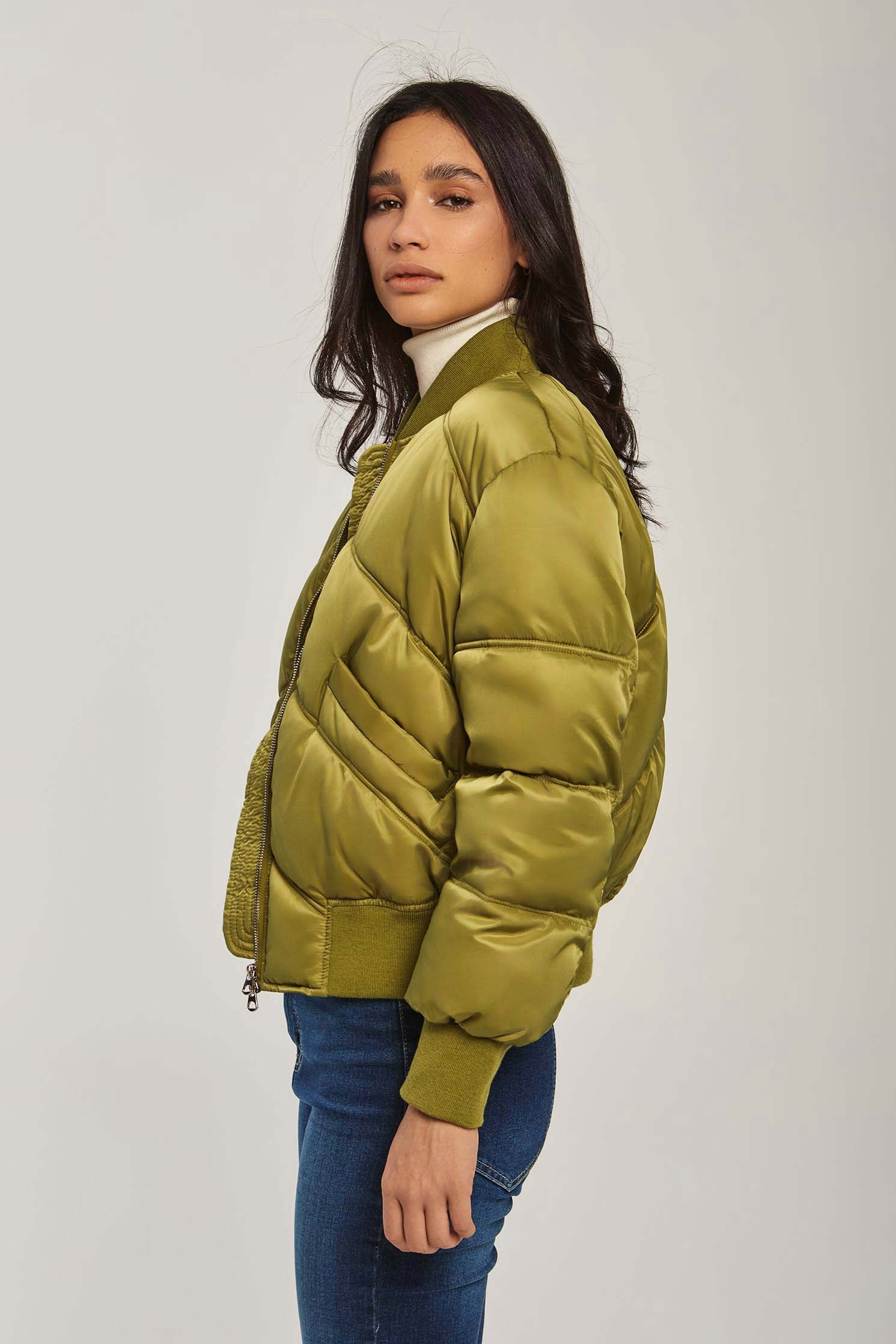 Women Jacket Long Loose Bomber Green