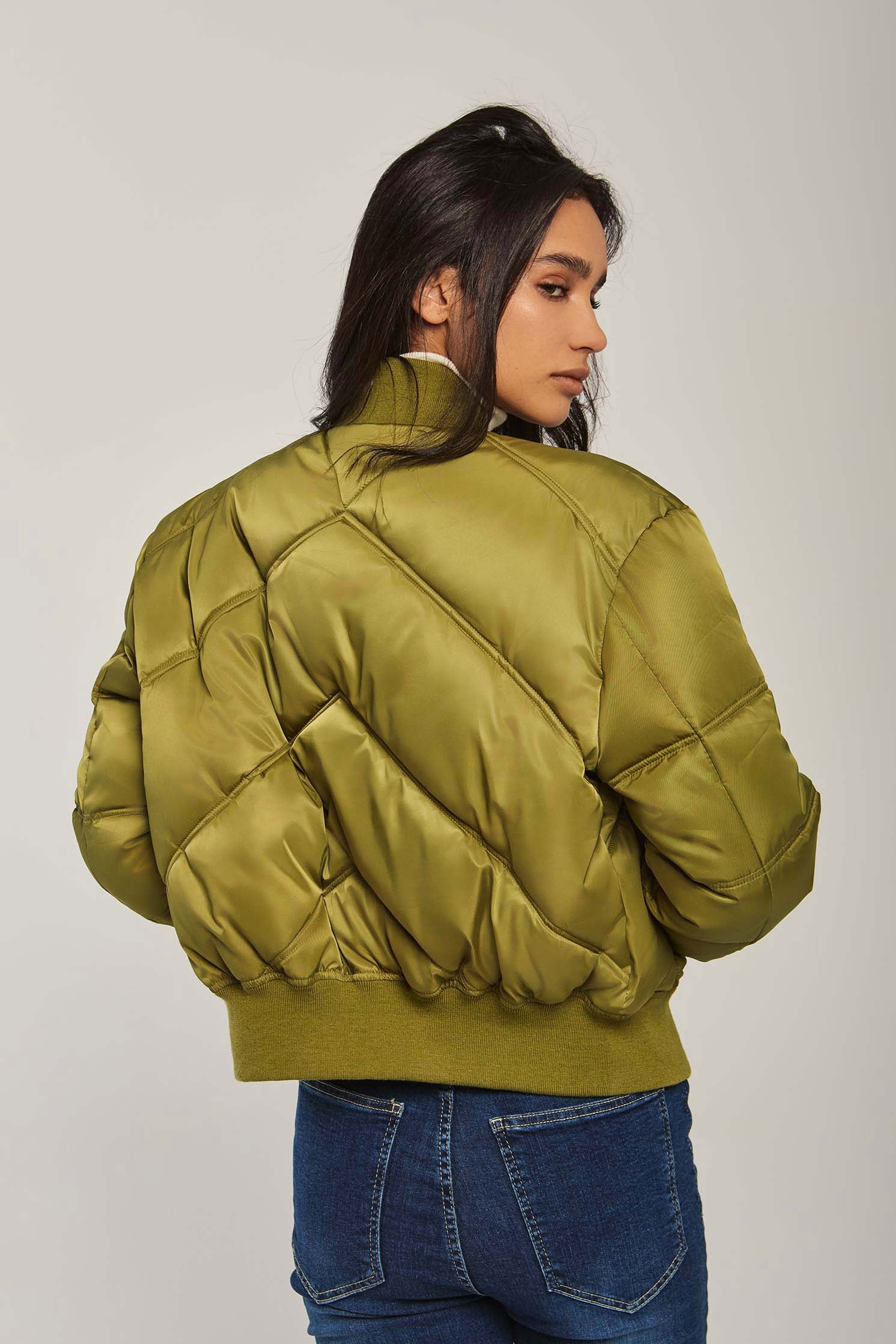 Women Jacket Long Loose Bomber Green
