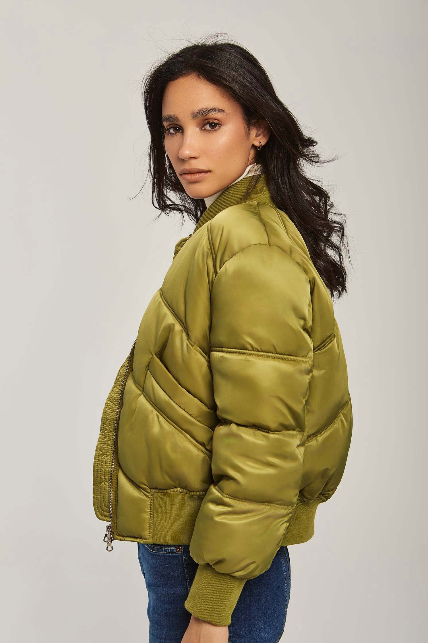 Women Jacket Long Loose Bomber Green