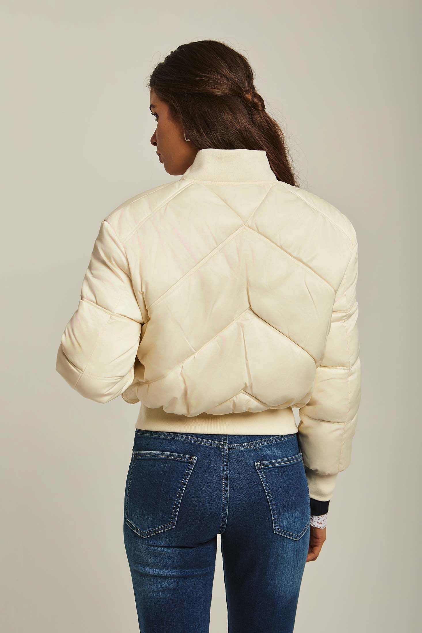 Women Jacket Long Loose Bomber Off White