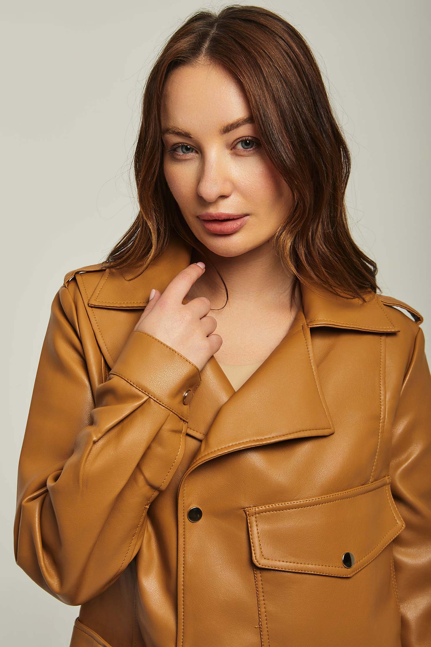 Women Jacket Leather Biker Brown