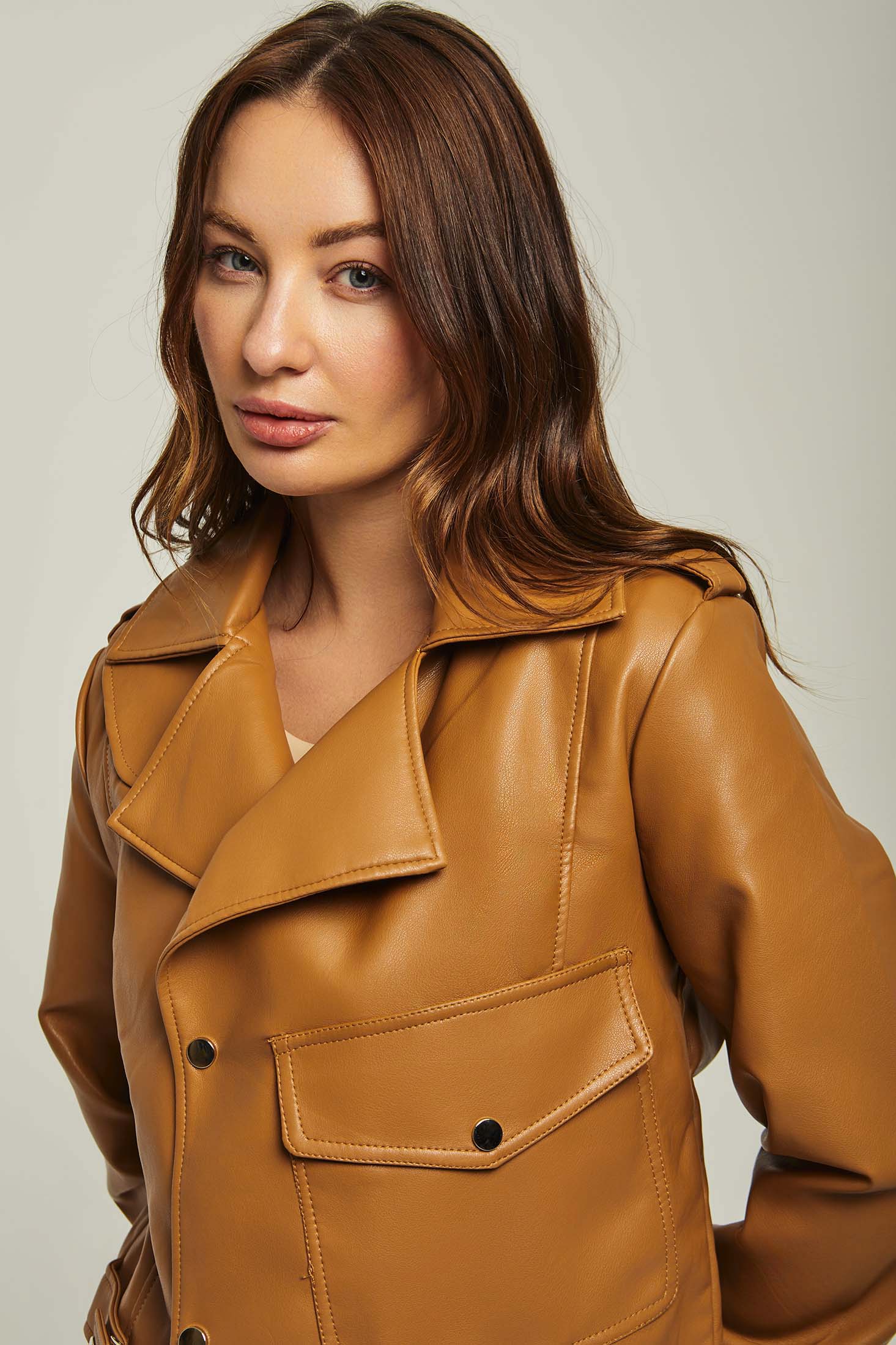 Women Jacket Leather Biker Brown