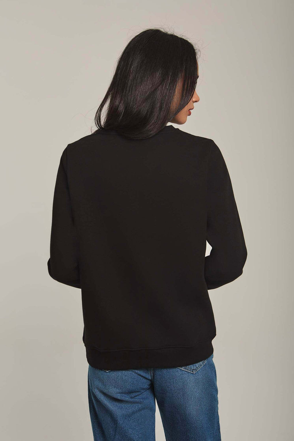 Women Sweat Shirt Long Sleeve Printed Black