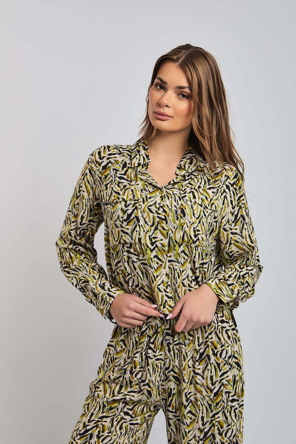 Women Blouse Long Sleeve Viscose Basic Green