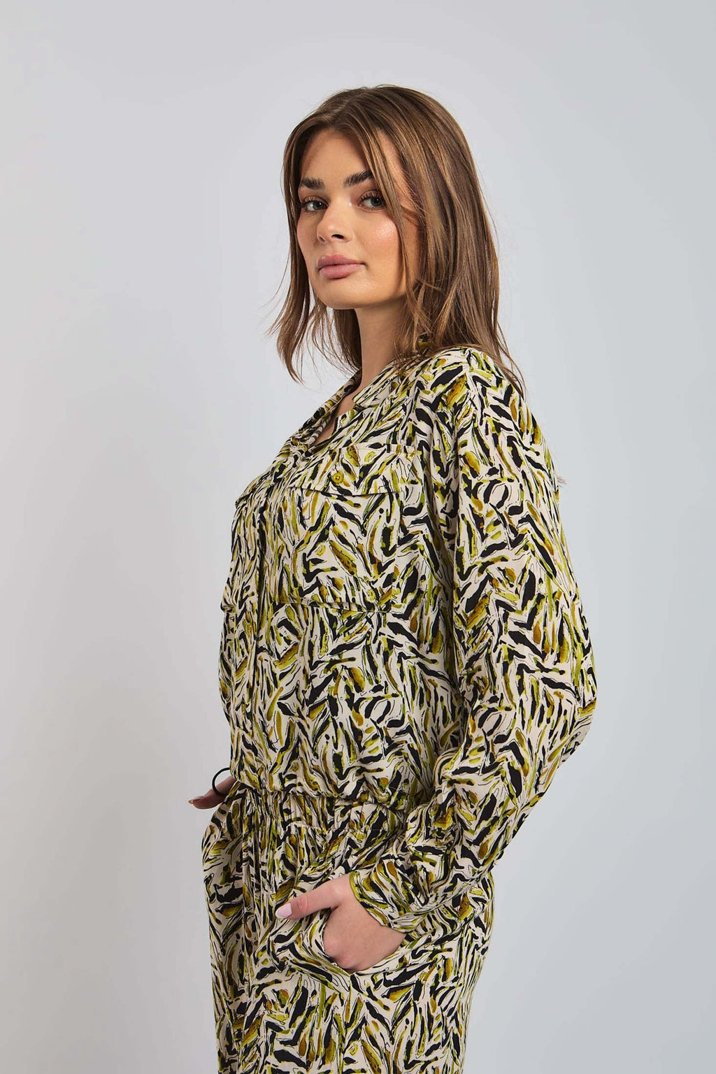 Women Blouse Long Sleeve Viscose Basic Green