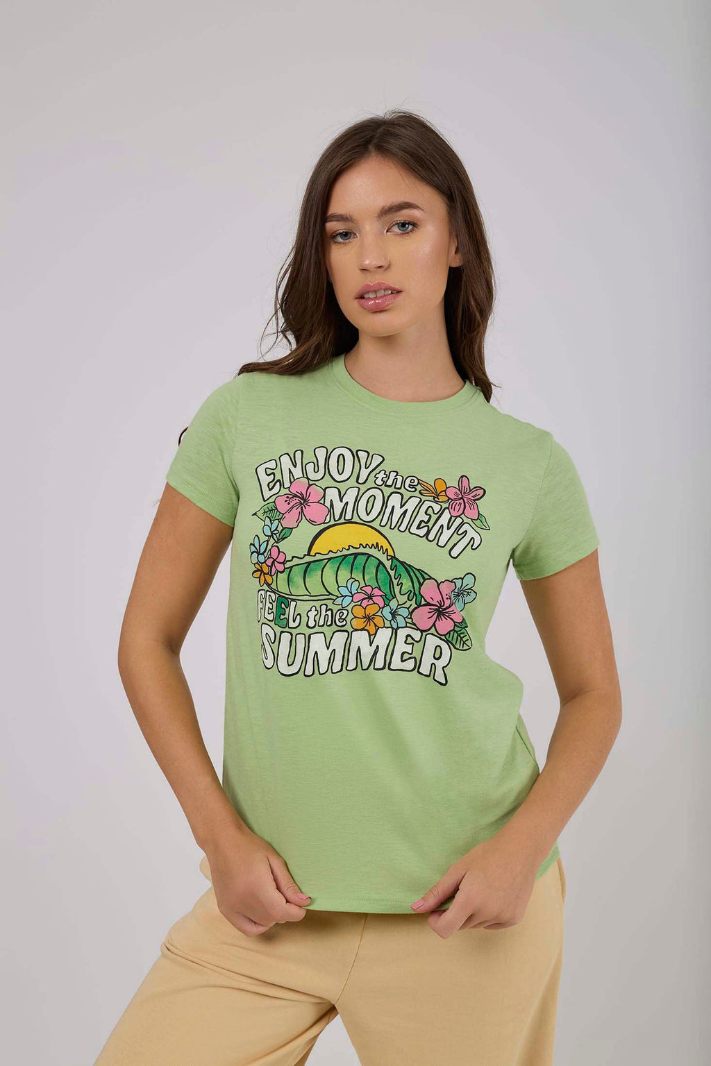 Women  T-Shirt Regular Fit With Short Sleeves Green