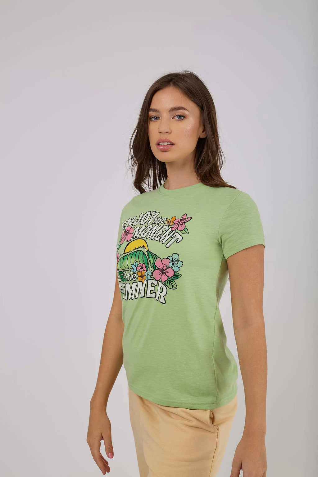 Women  T-Shirt Regular Fit With Short Sleeves Green