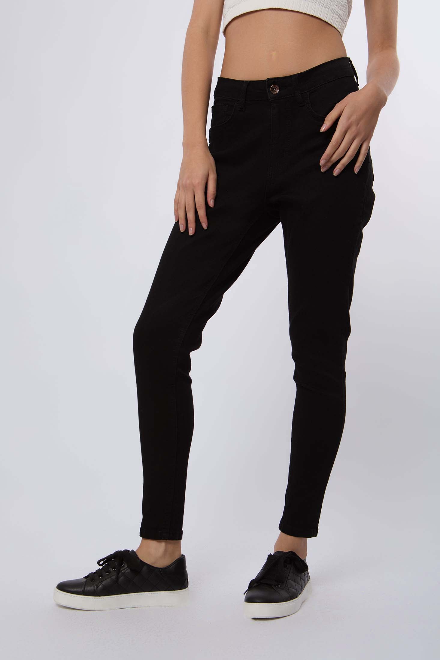 Women Denim Super High Waist Skinny Black