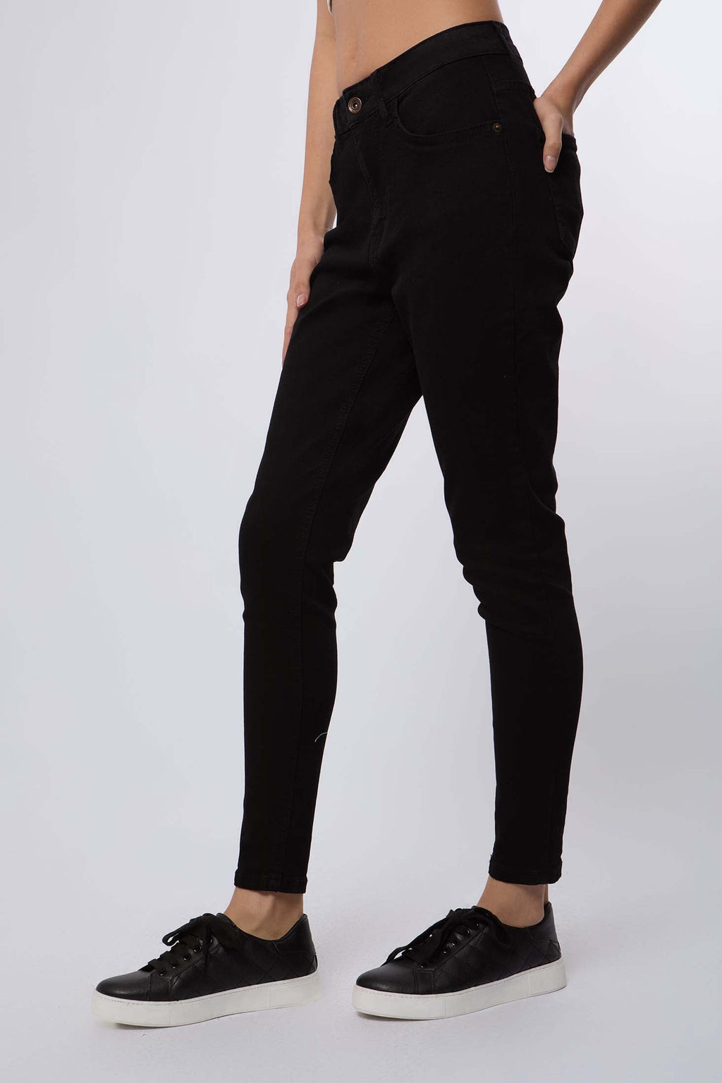 Women Denim Super High Waist Skinny Black