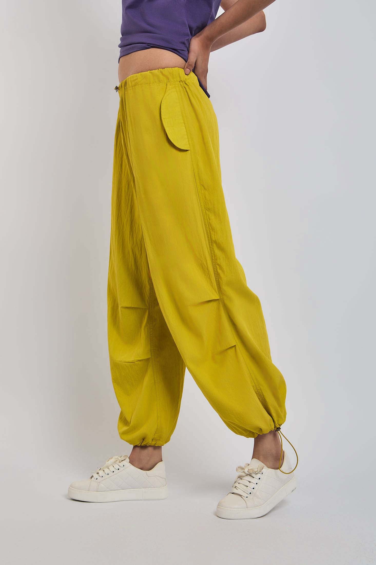 Women Pant Wide Leg Stripes Yellow