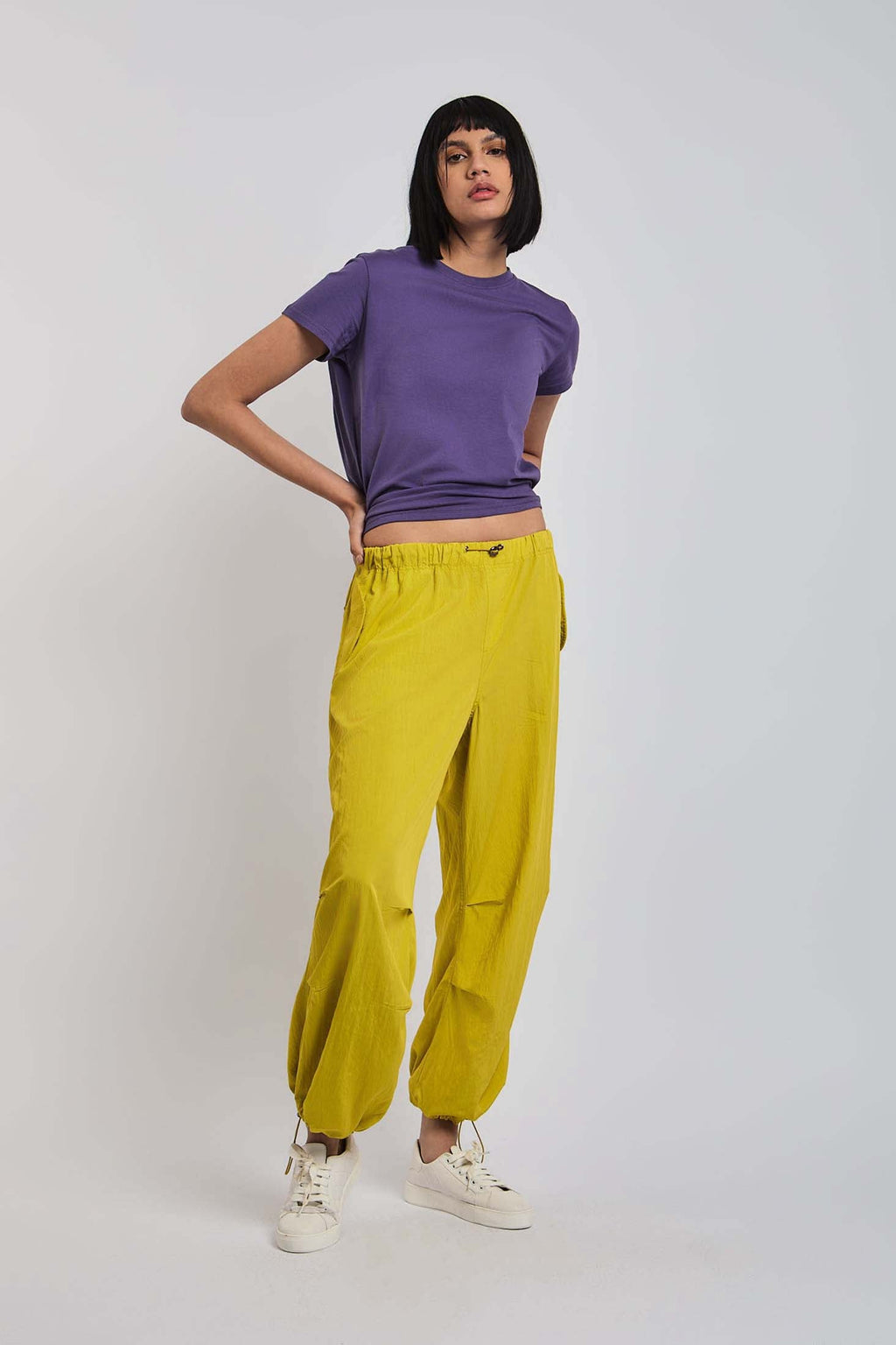 Women Pant Wide Leg Stripes Yellow