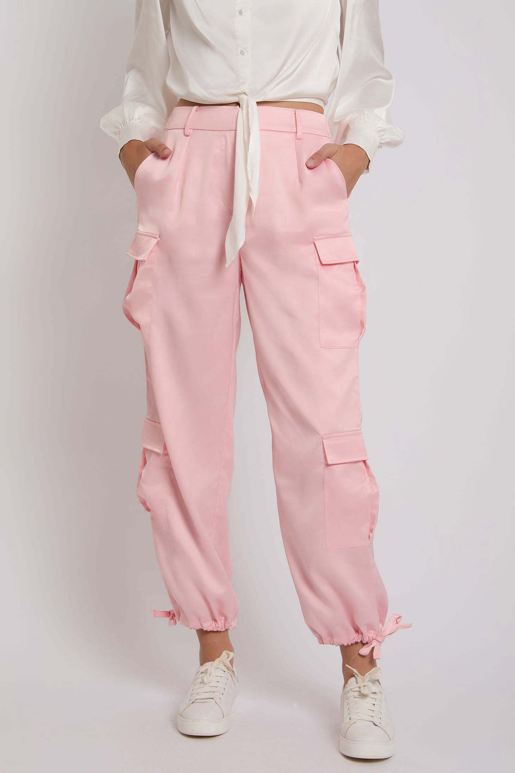 Women-Pant  Satin CargoWomens Pink