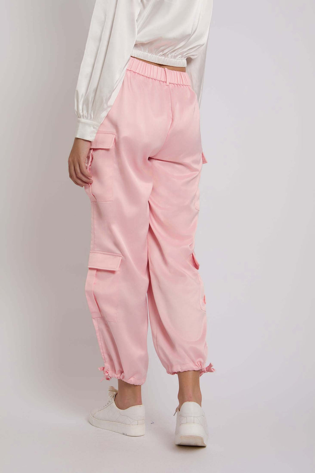 Women-Pant  Satin CargoWomens Pink