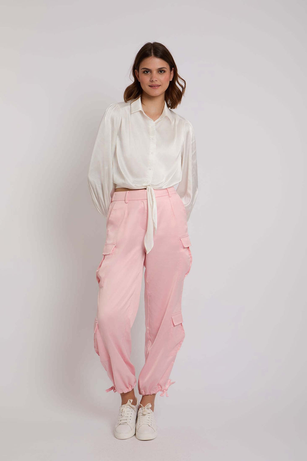 Women-Pant  Satin CargoWomens Pink