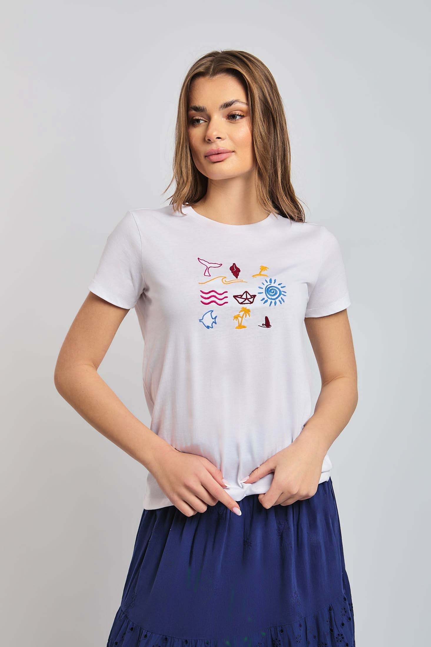 Women  T-Shirt Regular Fit With Short Sleeves White