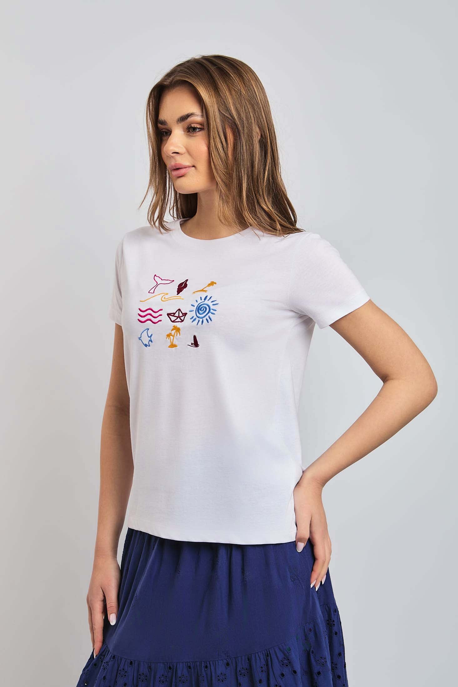 Women  T-Shirt Regular Fit With Short Sleeves White
