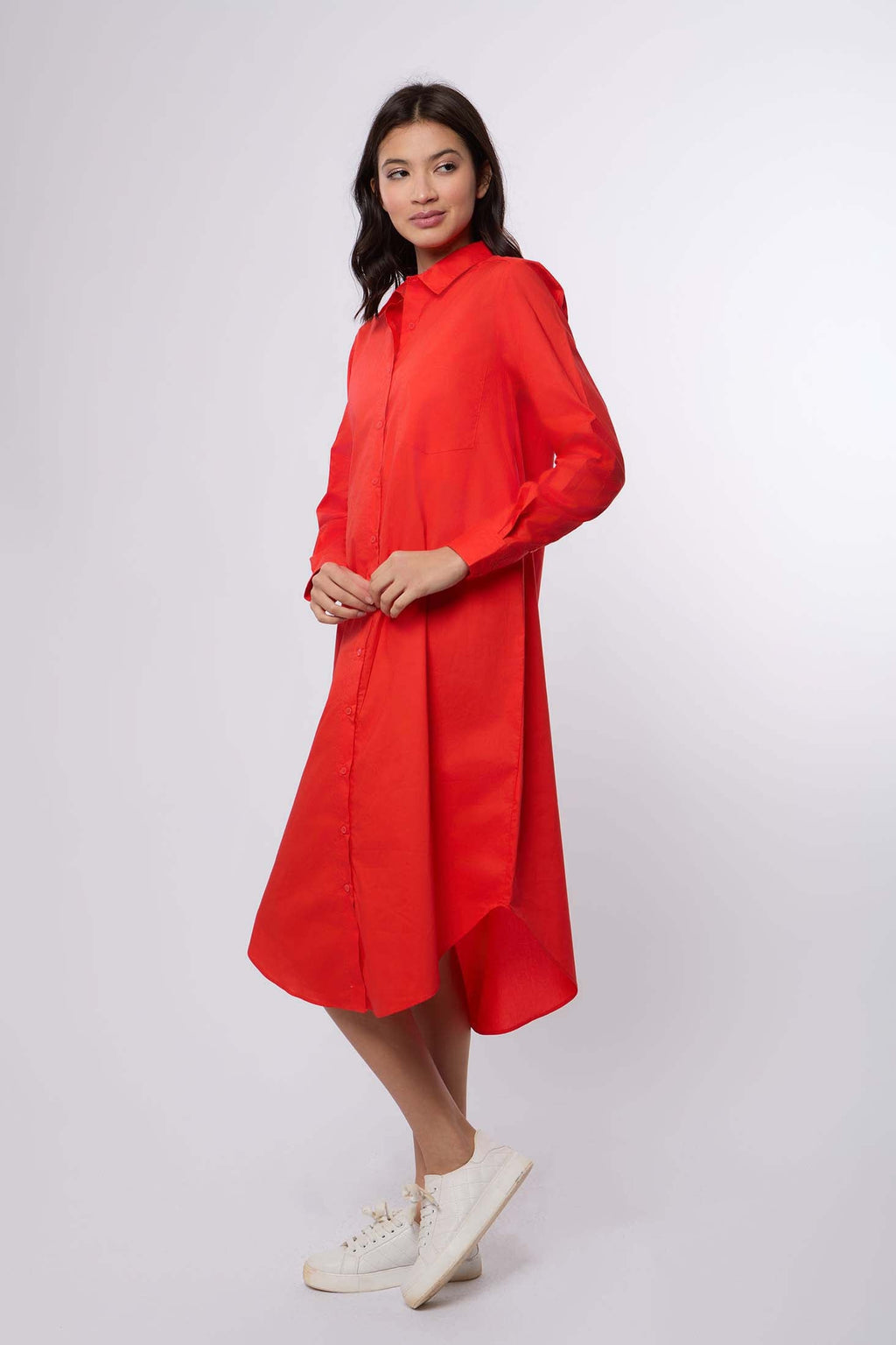 Women Dress Long Sleeve Shirt Red