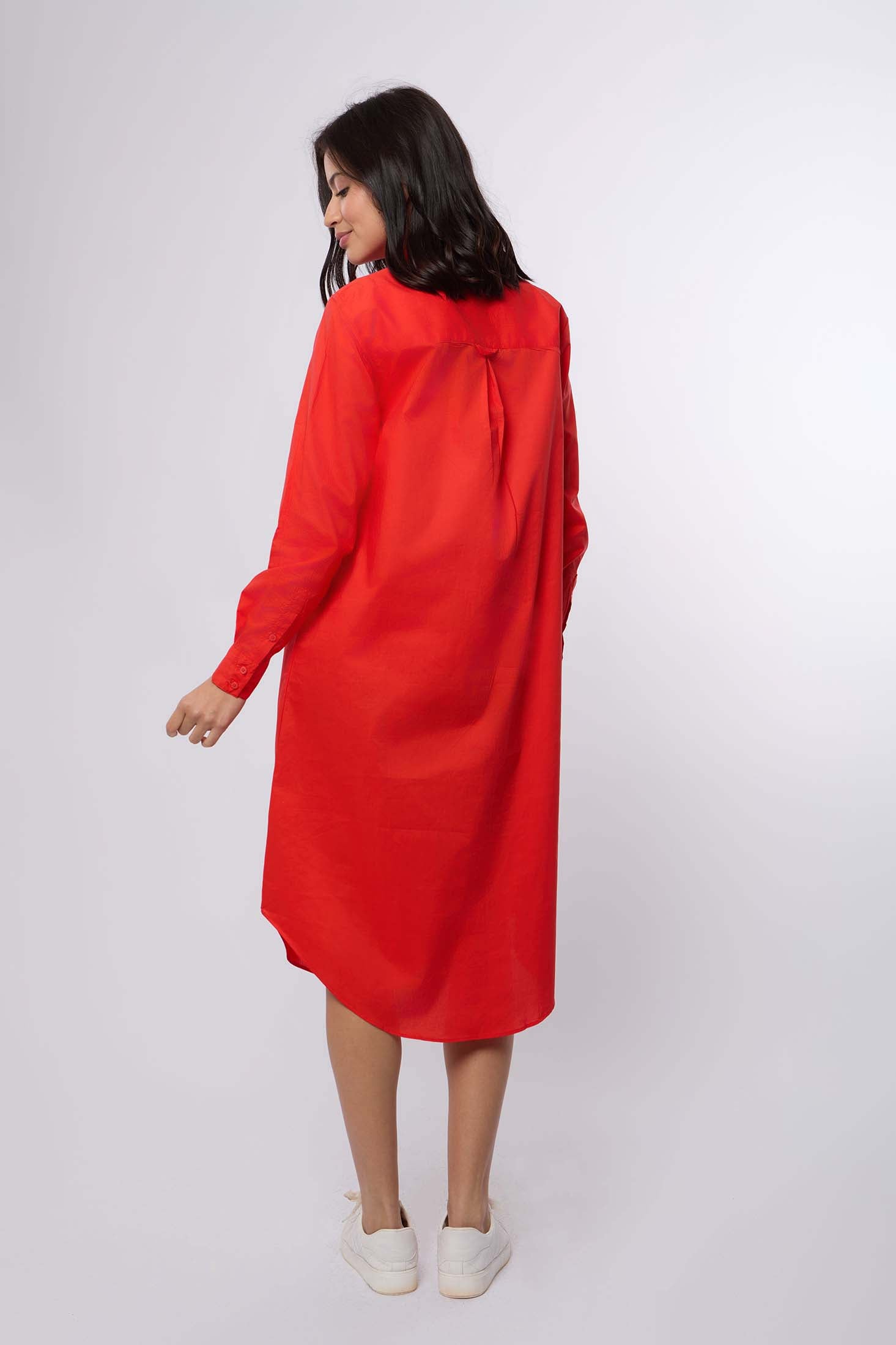 Women Dress Long Sleeve Shirt Red