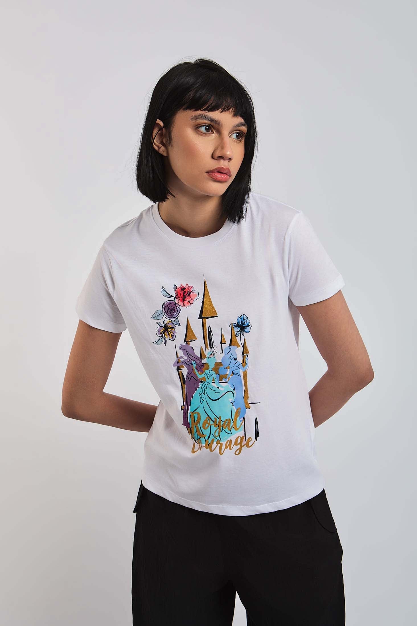 Women  T-Shirt Regular Fit With Short Sleeves White