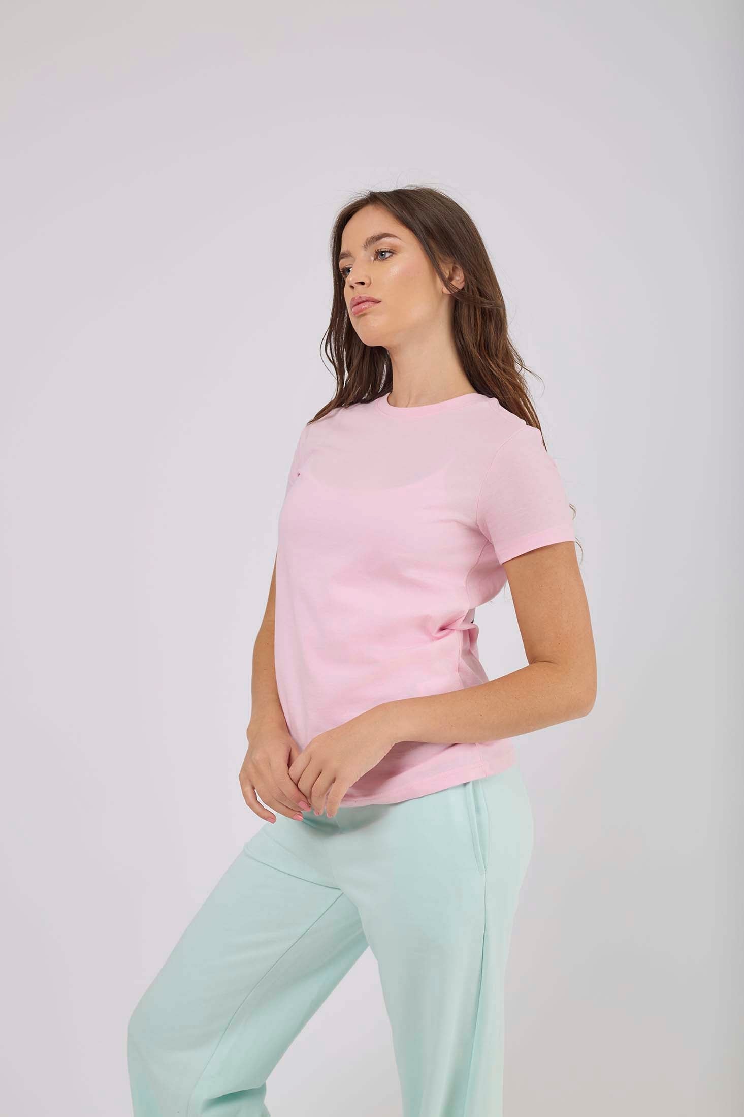 تي شيرت نسائي بقصّة عادية باللون الوردي