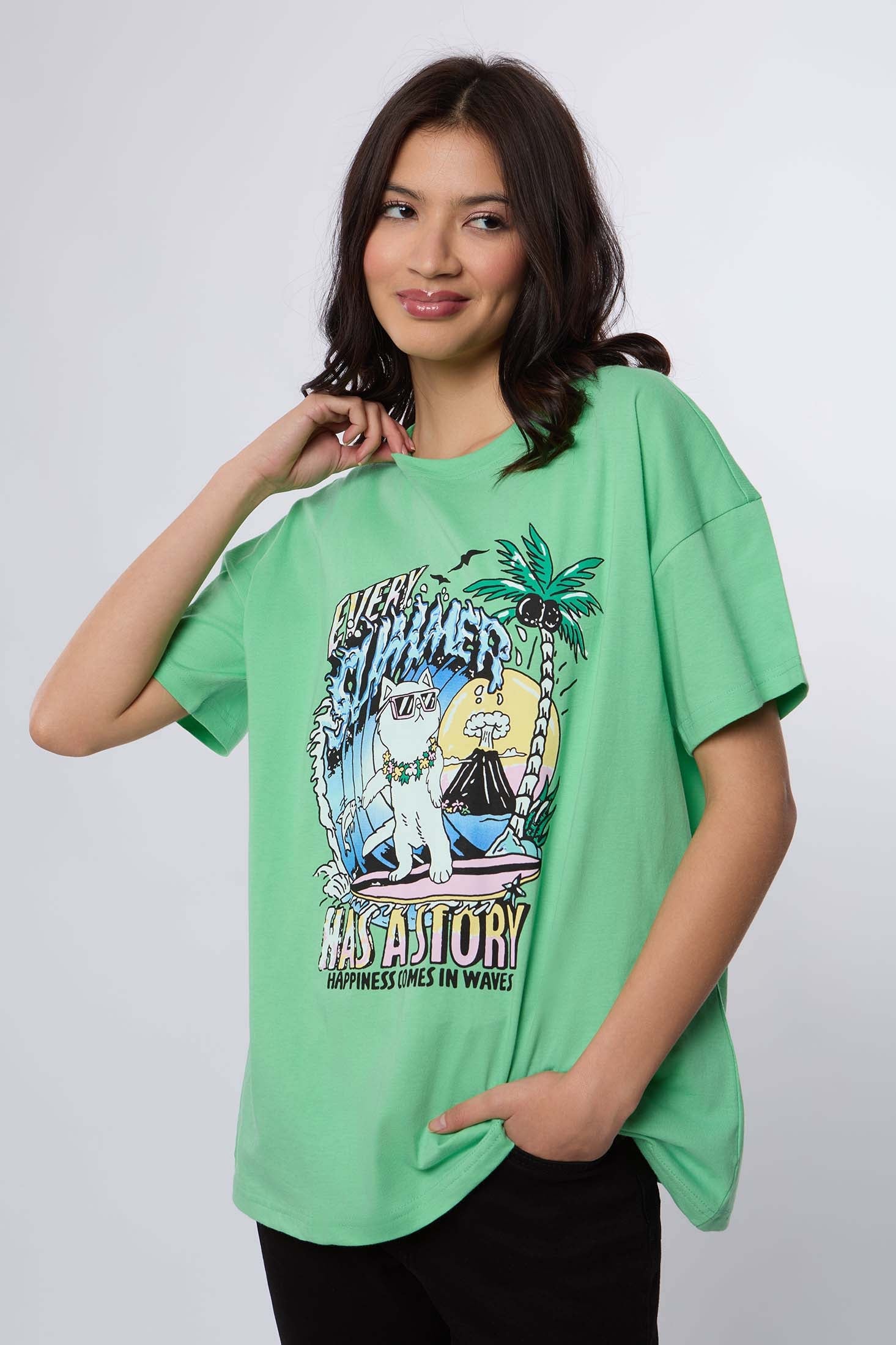 Women  T-Shirt Oversize With Short Sleeves Green