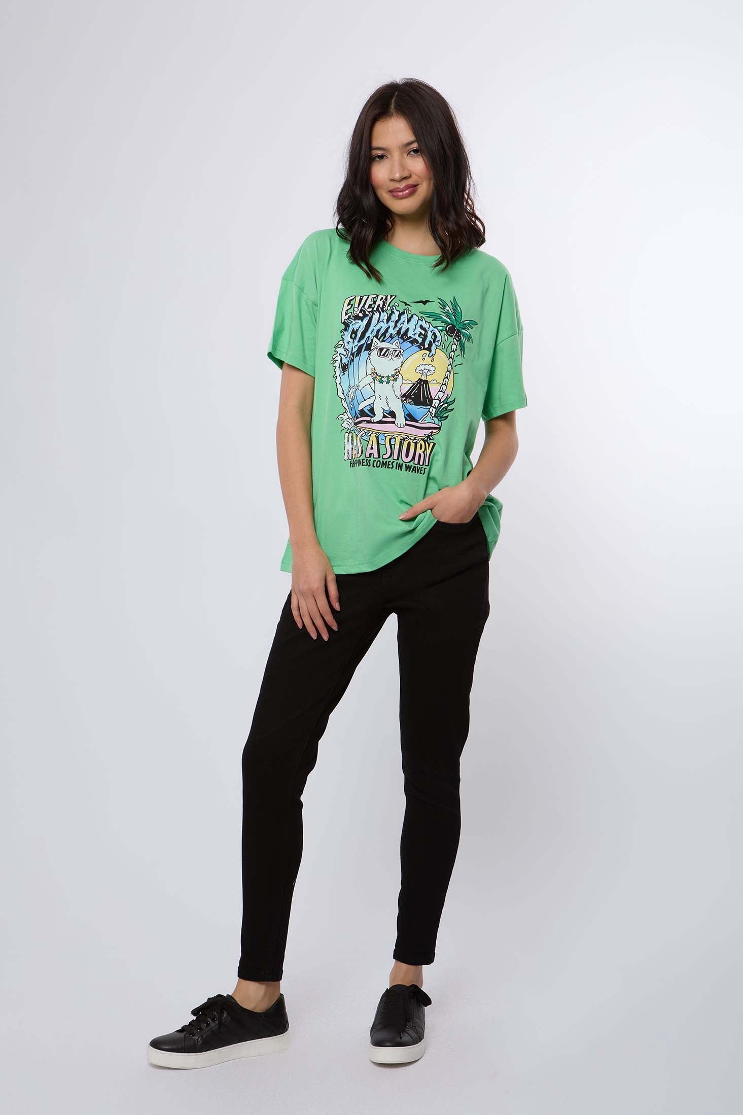 Women  T-Shirt Oversize With Short Sleeves Green