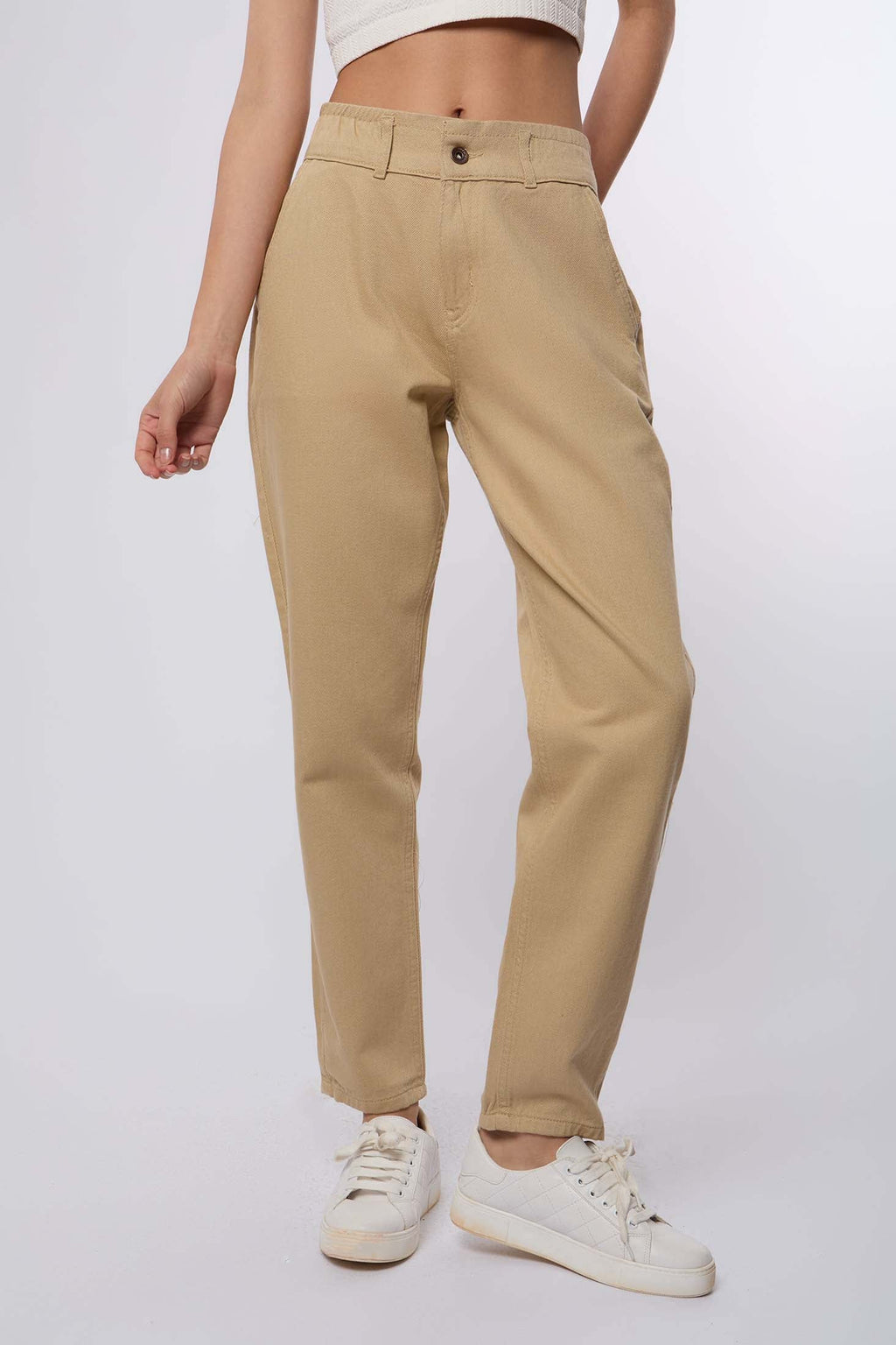 Women Pant Boyfriend Cut Chino Beige