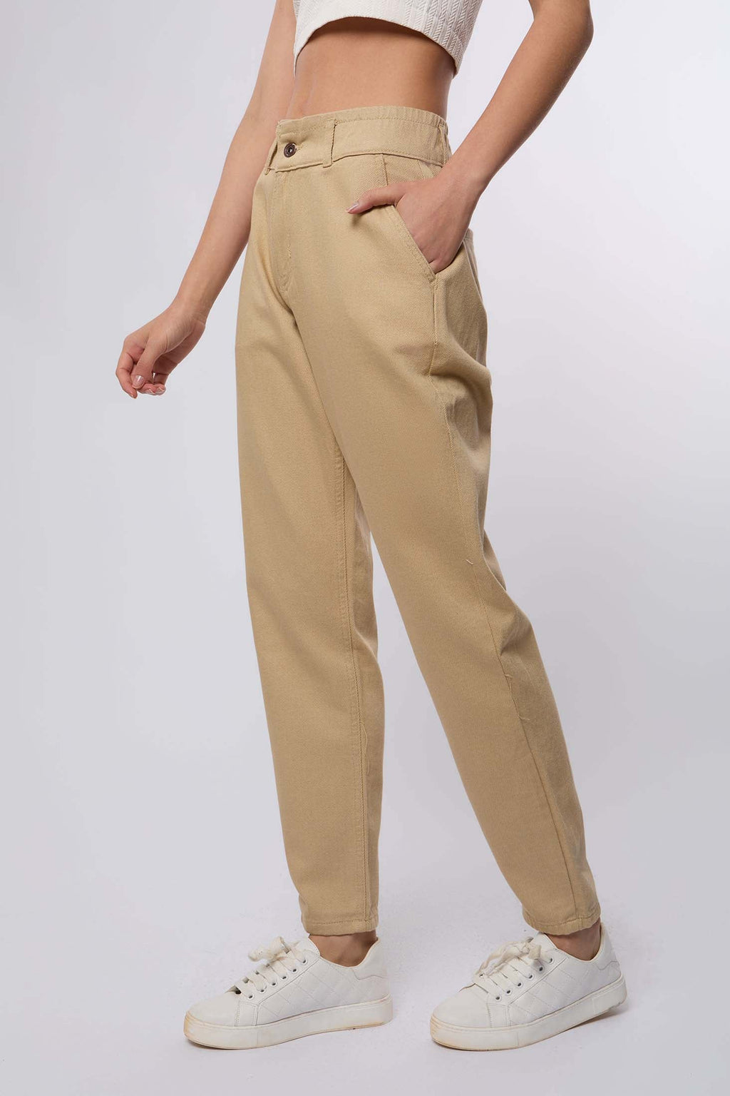Women Pant Boyfriend Cut Chino Beige