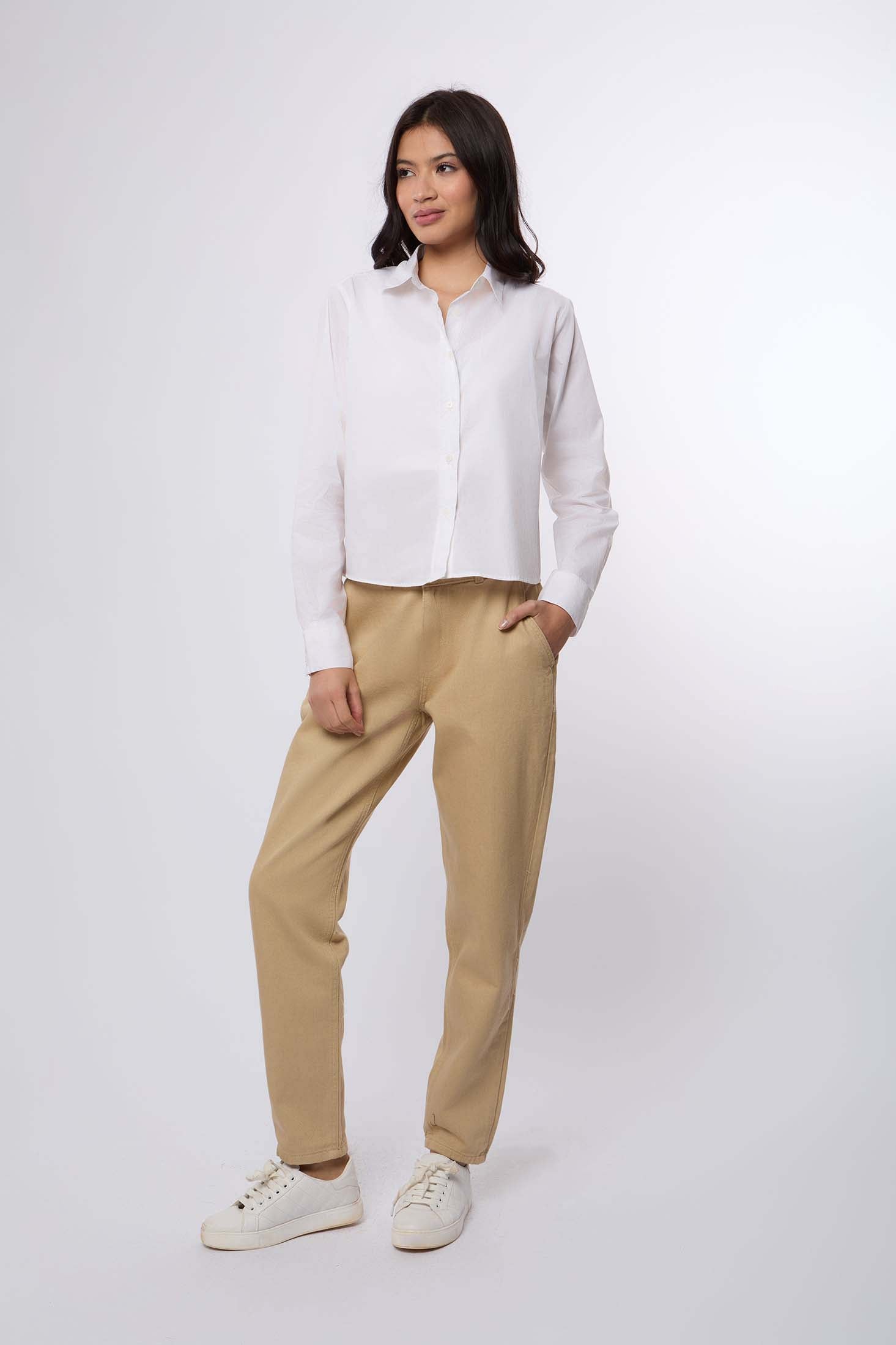 Women Pant Boyfriend Cut Chino Beige