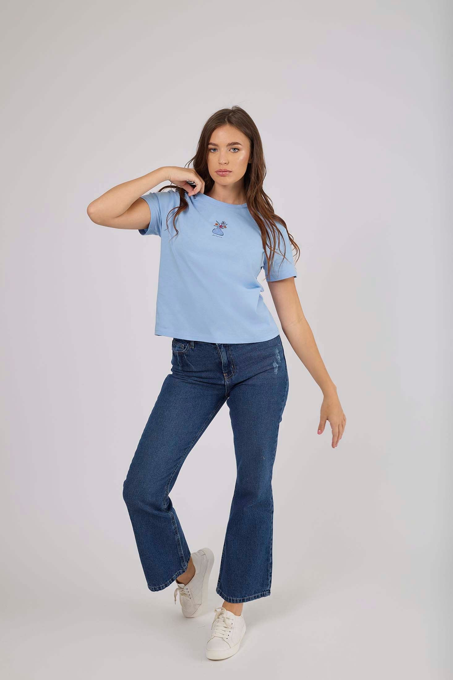 Women  T-Shirt Oversize With Short Sleeves Blue