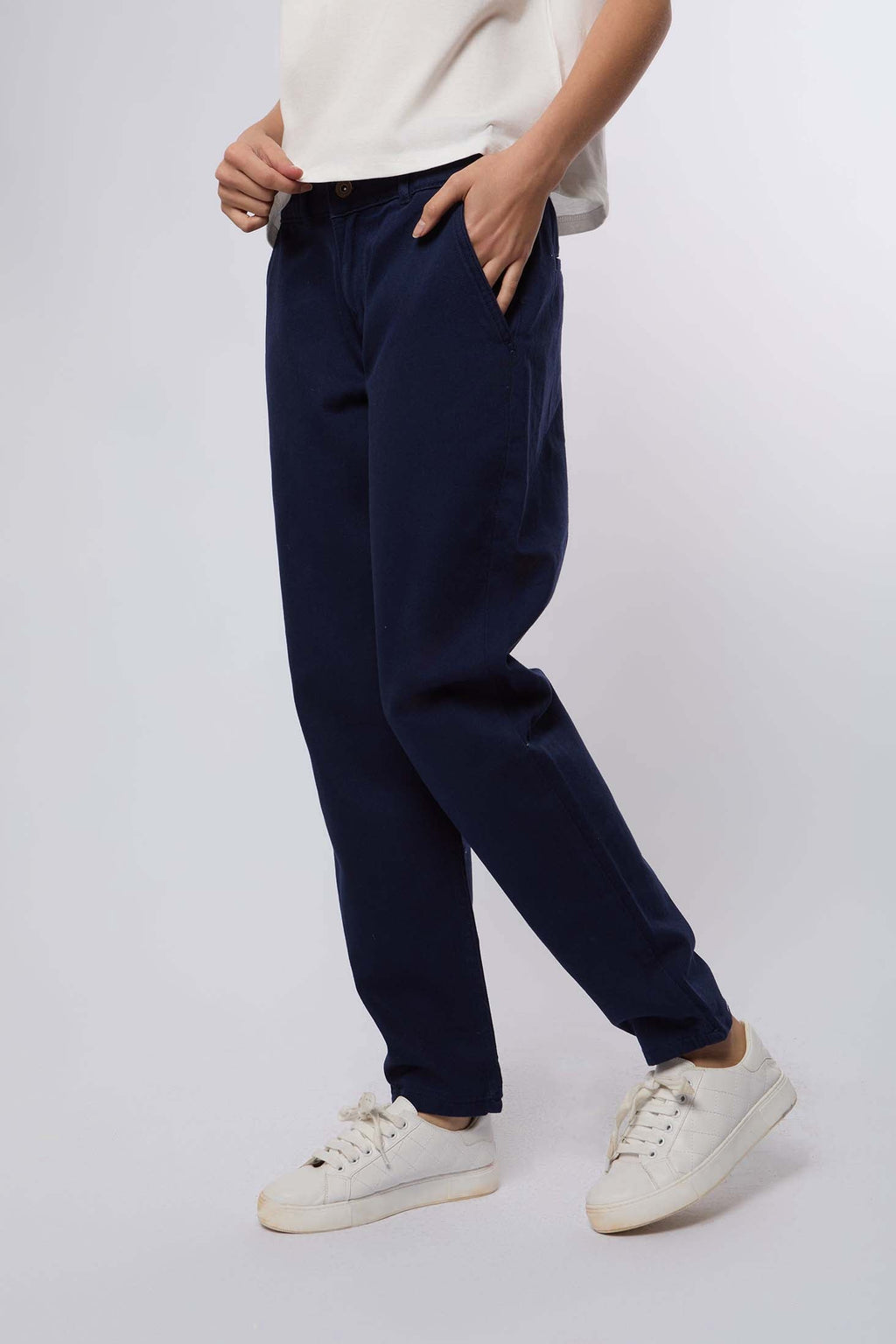 Women Pant Boyfriend Cut Chino Navy
