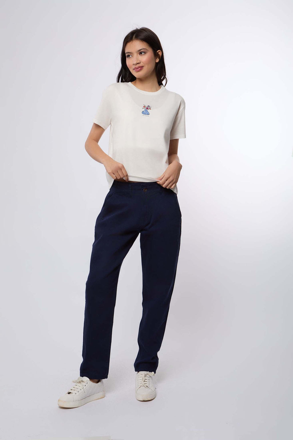 Women Pant Boyfriend Cut Chino Navy