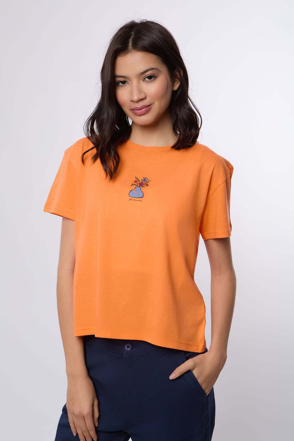 Women  T-Shirt Oversize With Short Sleeves orange