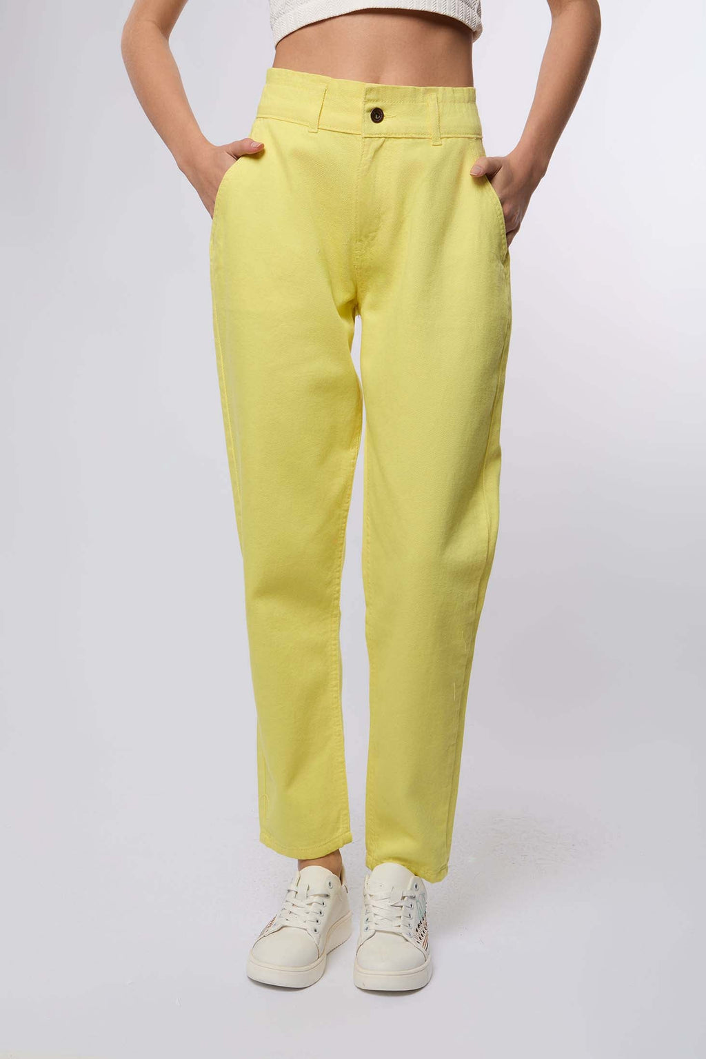 Women Pant Boyfriend Cut Chino Yellow