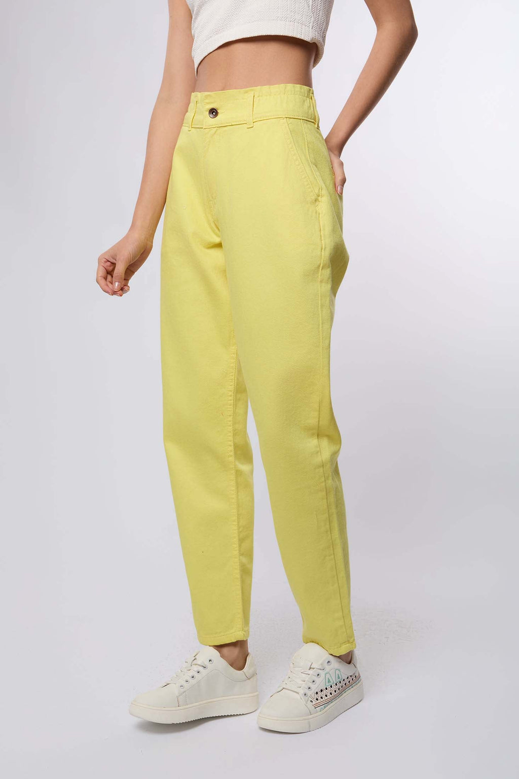Women Pant Boyfriend Cut Chino Yellow