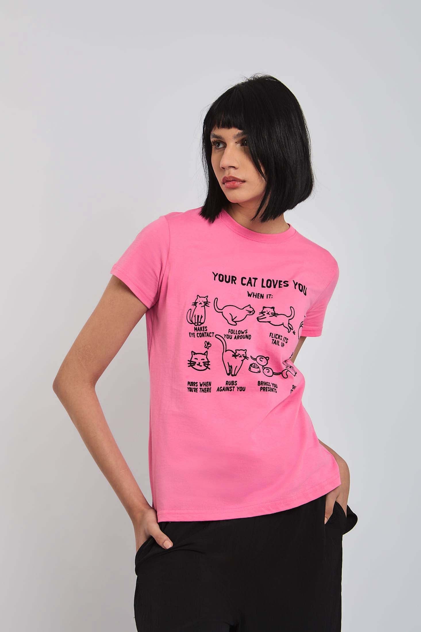 Women T-Shirt  Regular Fit T-Shirt With Short Sleeves Pink