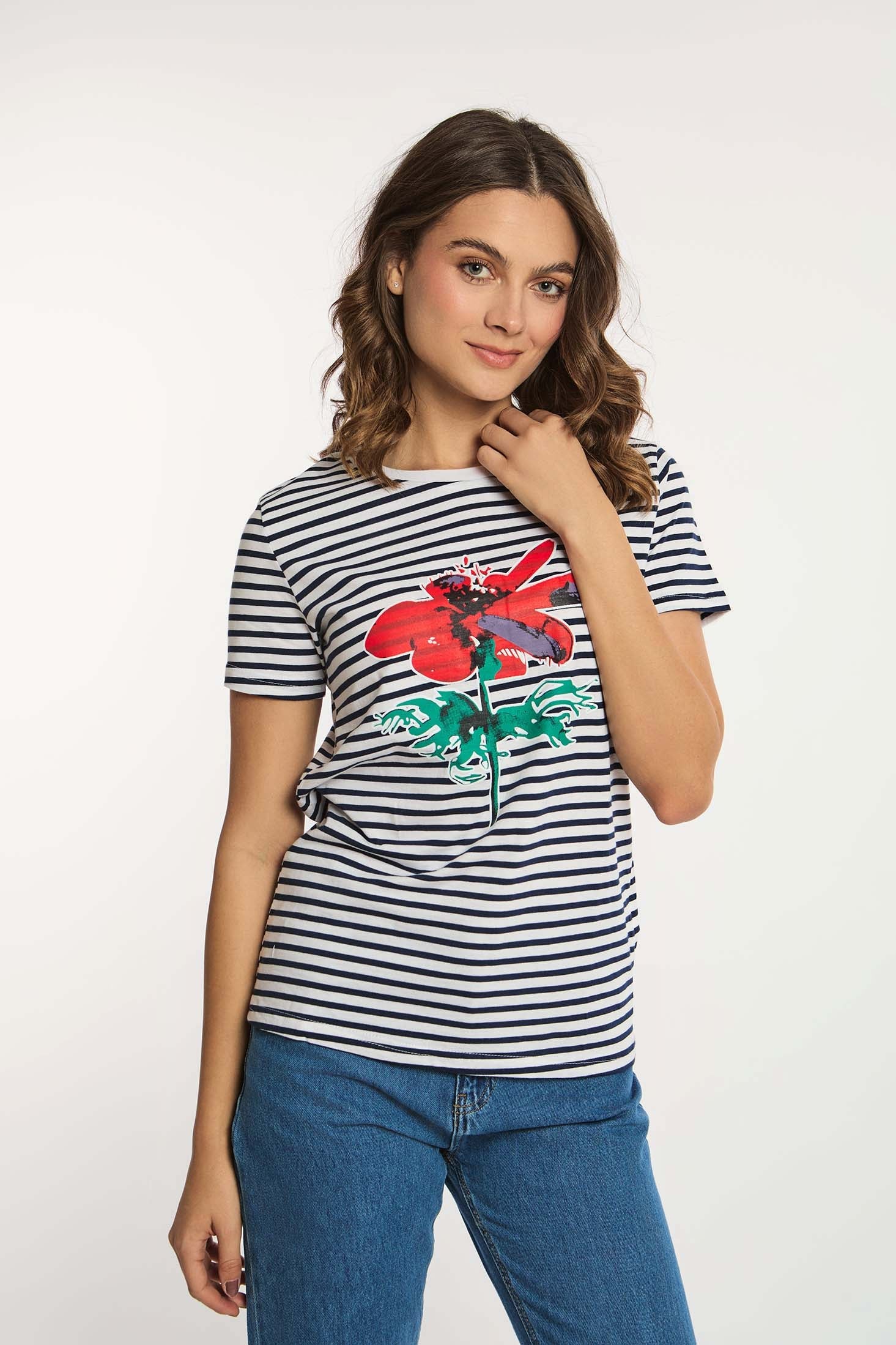Women  T-Shirt Regular Fit With Short Sleeves Blue