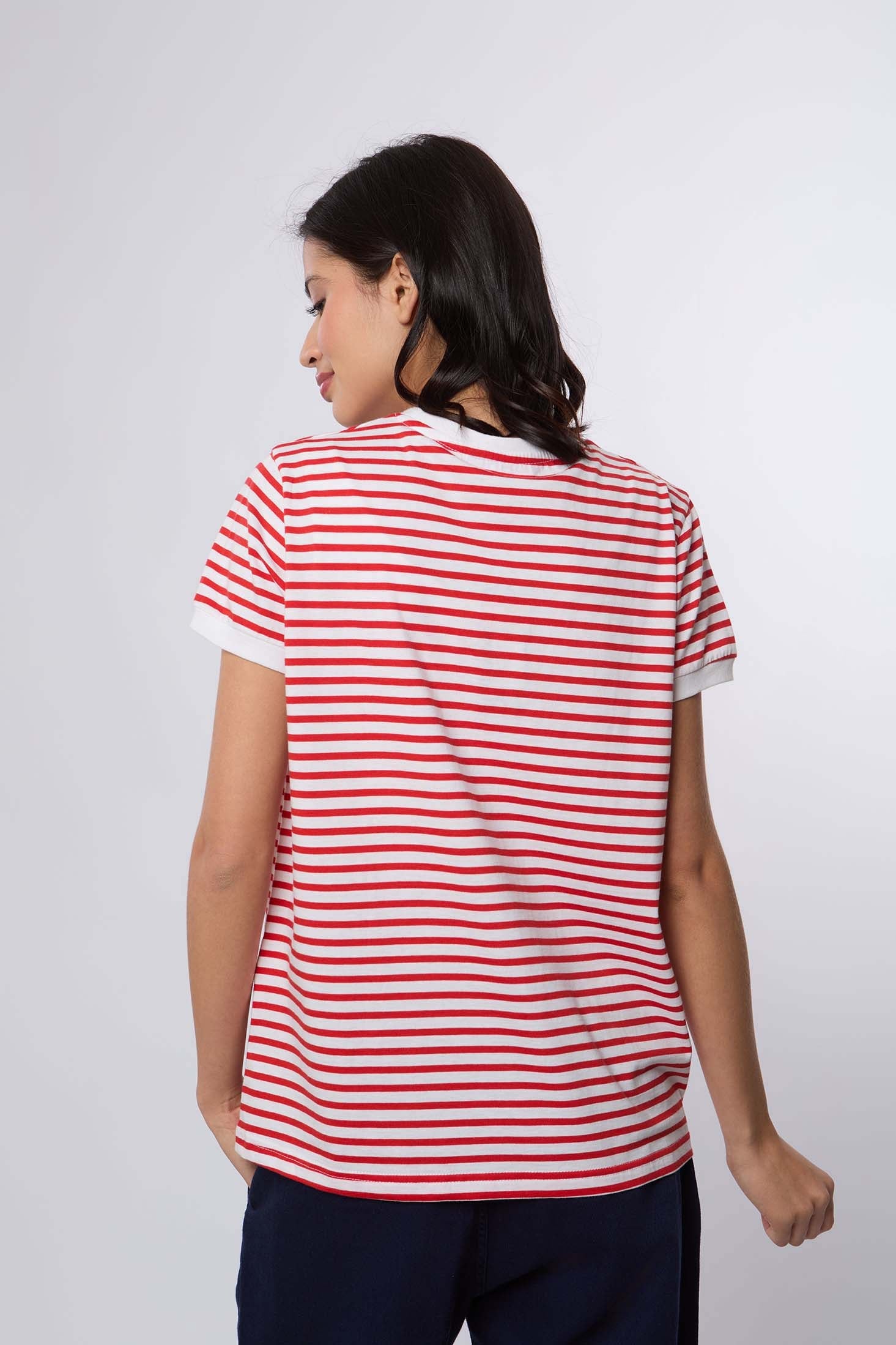 Women  T-Shirt Regular Fit With Short Sleeves Red