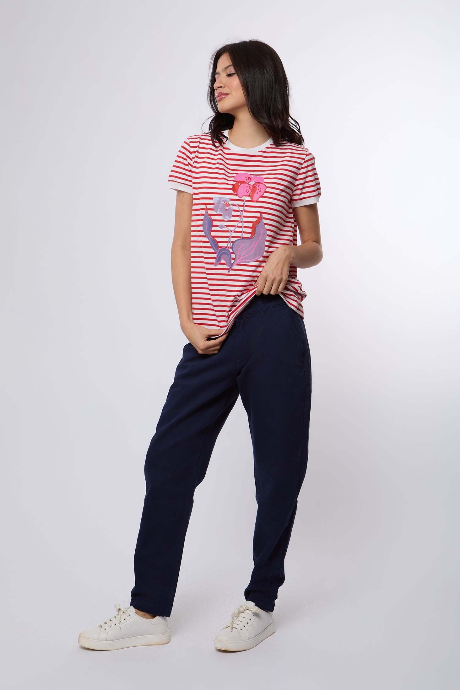 Women  T-Shirt Regular Fit With Short Sleeves Red