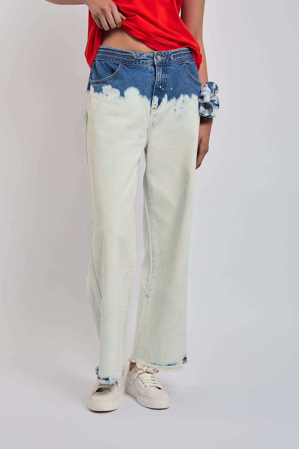 Women Denim Frayed Wide Leg