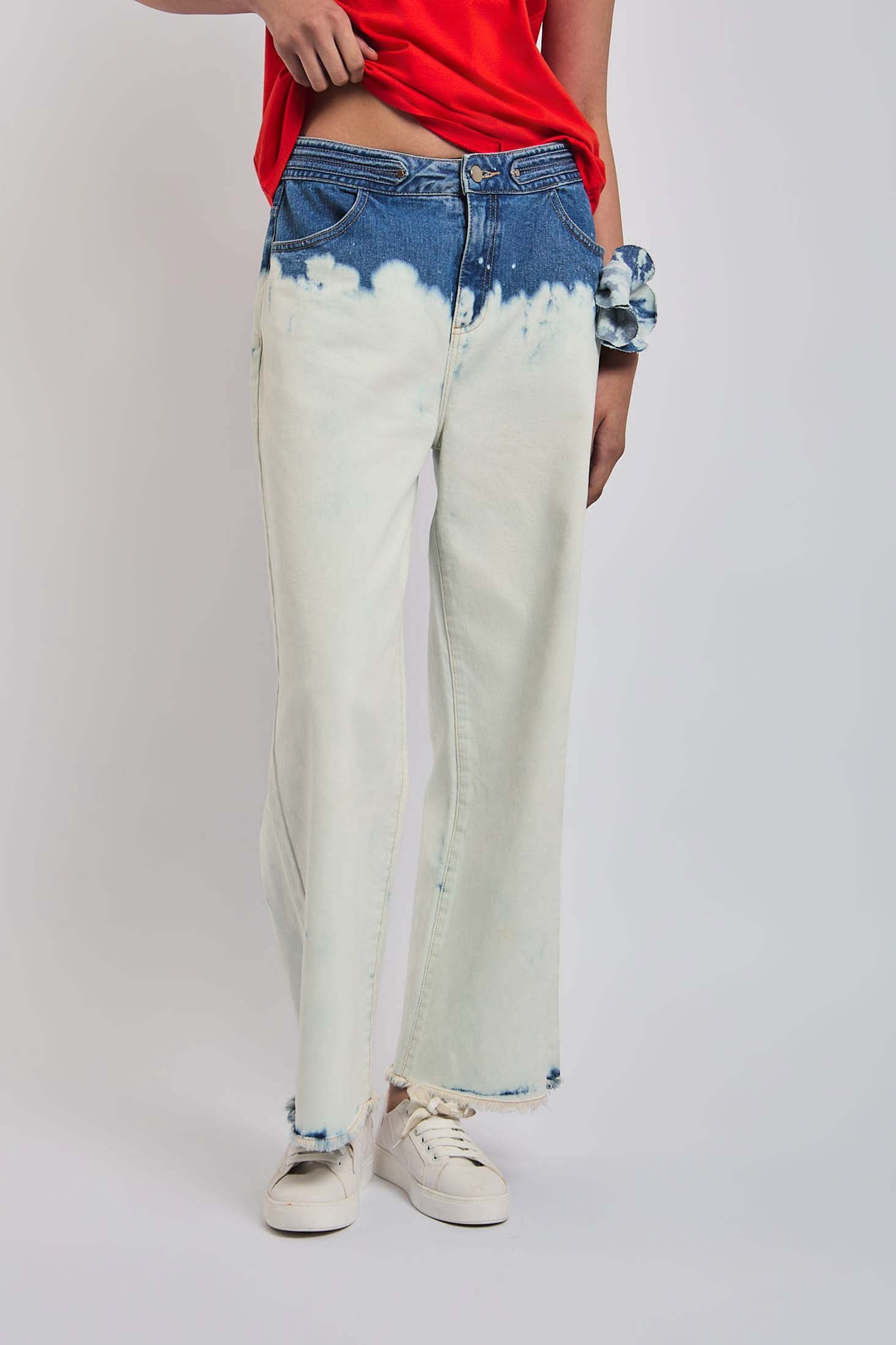 Women Denim Frayed Wide Leg